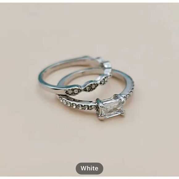 Minimalist Emerald Cut Faux Diamond Moissanite Fashion Rings - Picture 2 of 3